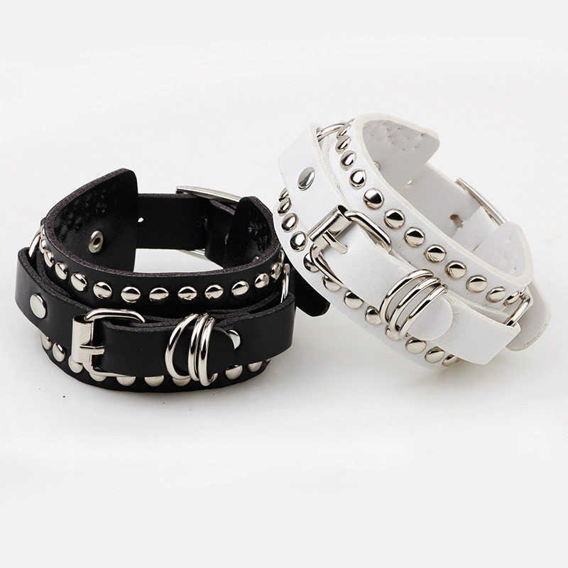 Women'S Emo Accessories - Goth pulseira de couro preto manguito