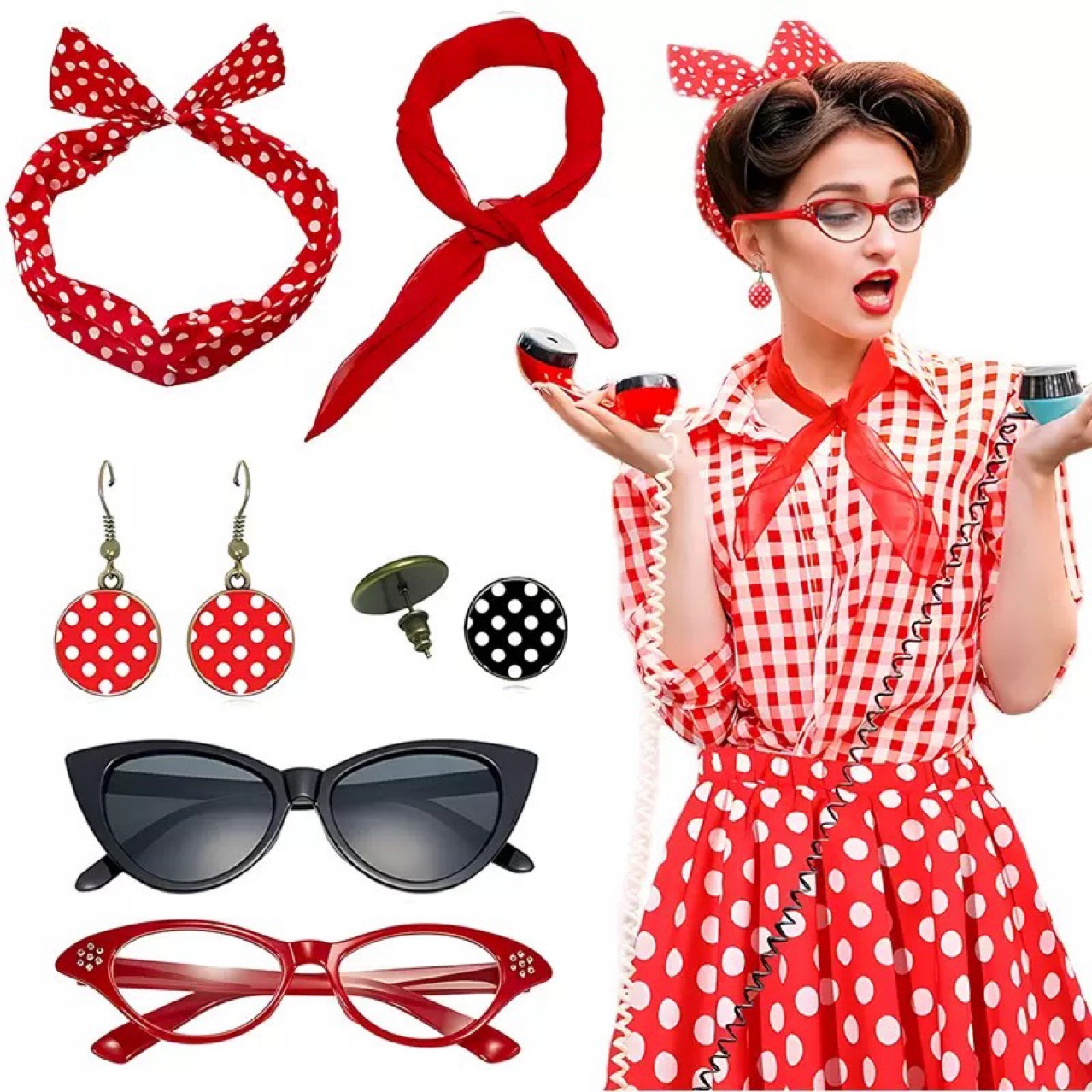 Fantasia Feminina Retrô Anos 5 - Women'S Accessories In The 1950S avaliação e preço